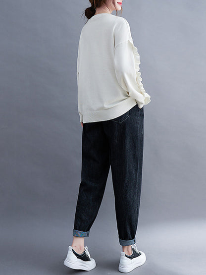 Simple Solid Color Letter Print Embroidered Sweatshirt Top