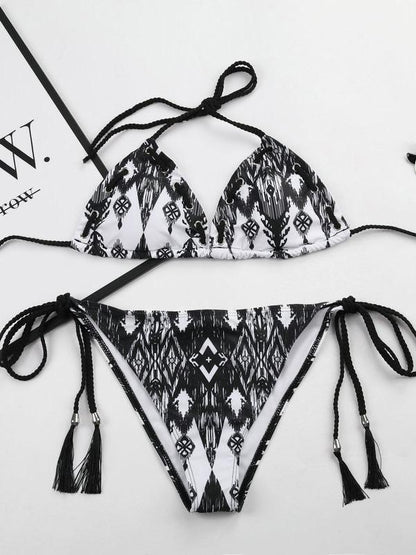 Tie Printed Lace-up Bikini Set