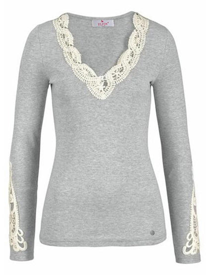 New Long Sleeve Cotton Lace T-Shirt