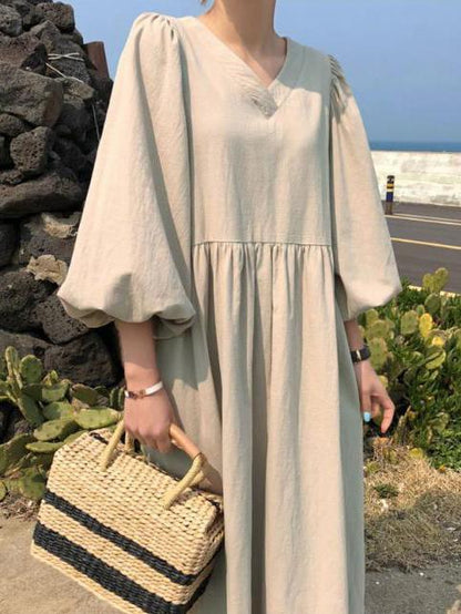 LOOSE ELEGANT PUFF SLEEVES LONG DRESS