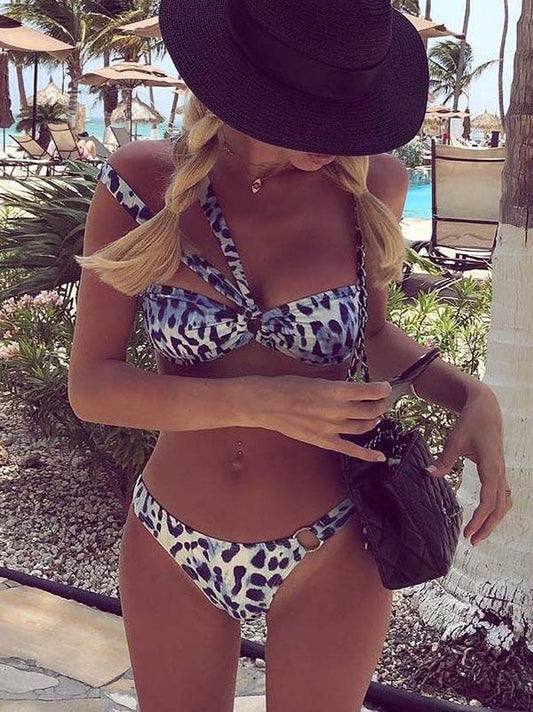 Blue Leopard Knot Bikini Set