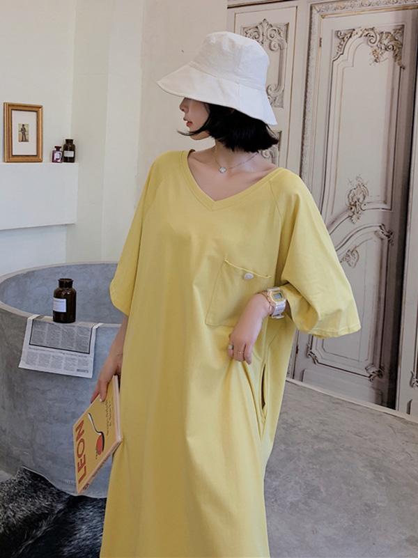 Original Solid V-Neck Dress