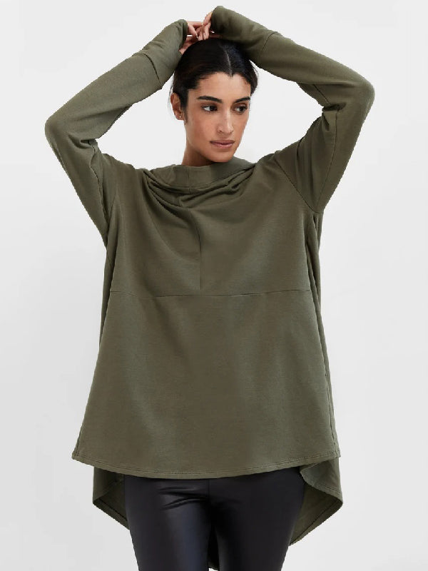 Simple Loose Solid Color High-Low Long Sleeves Hoodies