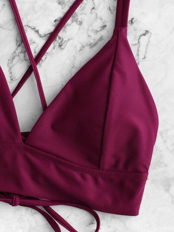 Striped Bandage Backless Split Bikini Swimsuit