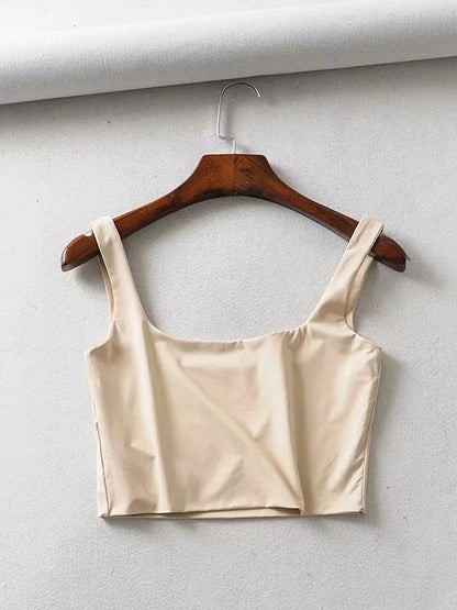 Sexy Solid Spaghetti-Neck Short Vest Top