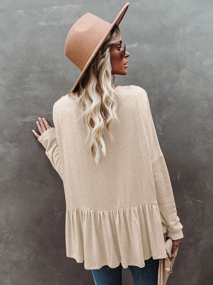 Casual 5 Colors Buttoned Falbala Pleated V-Neck Long Sleeves Outerwear