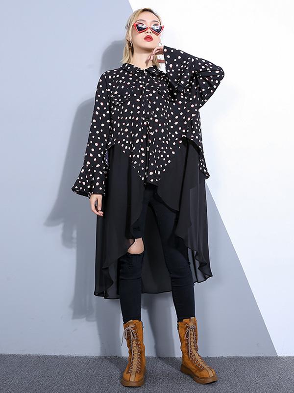 Split-joint Chiffon Polka-dot Loose Plus Size Midi Dresses