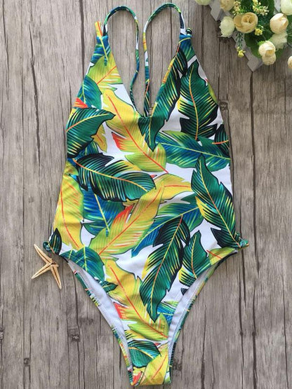 Digital Printed Backless One-piece Swimwear