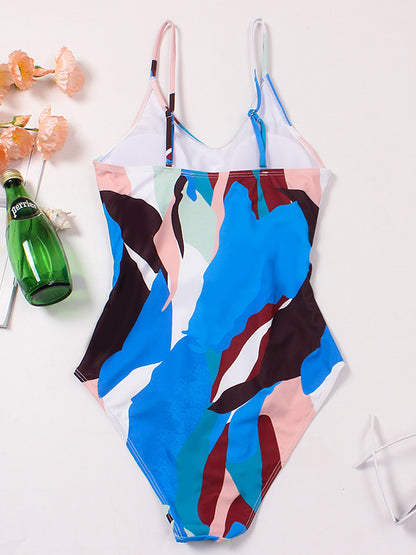 Printed Lace-Up One-Piece Swimsuit