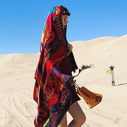 Buykud Seaside Vacation Printed Tassel Sunscreen Scarf