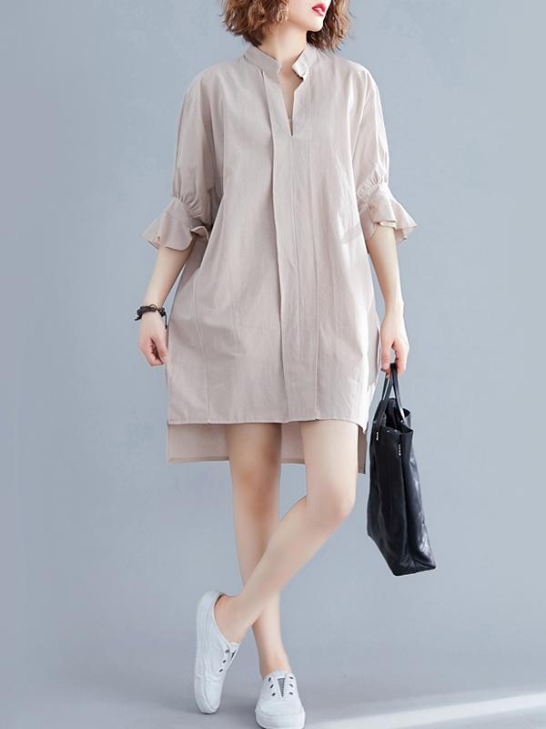 Casual V-neck Shirt Dress