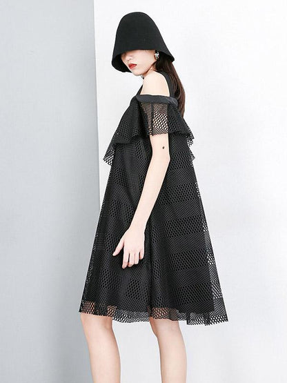 Original Split-joint Asymmetric Grid Short Dress