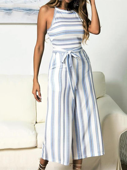 Printed Striped Sleeveless Jumpsuits
