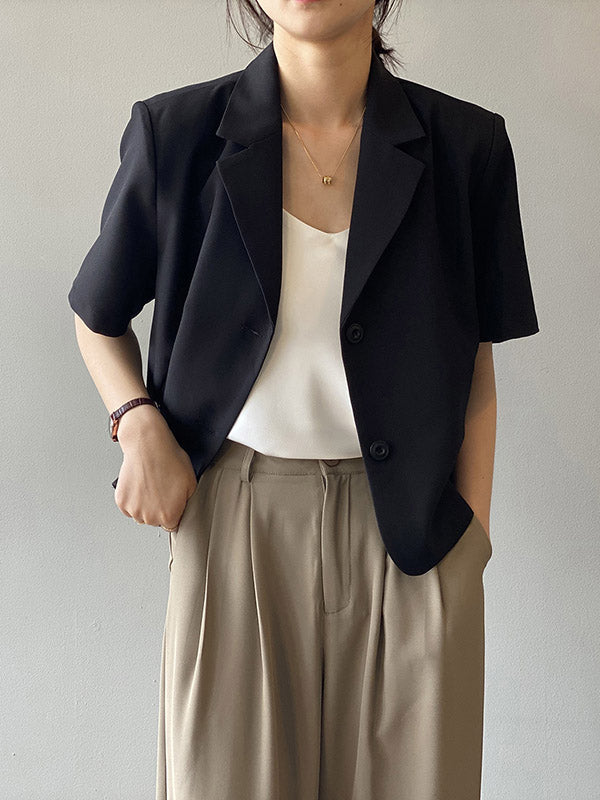 Urban Solid Color Notched Collar Short Sleeves Blazer