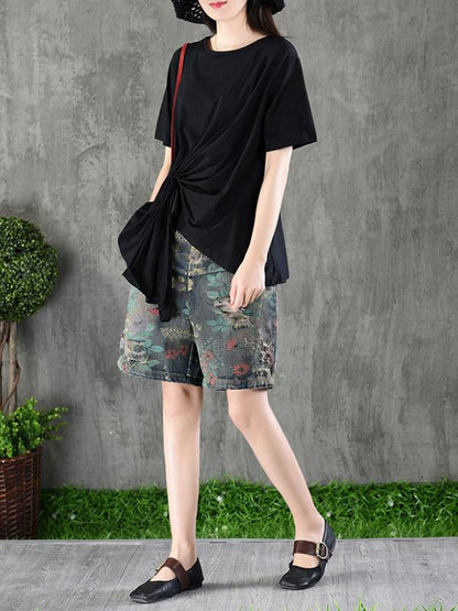 Cotton Asymmetric Solid T-Shirt
