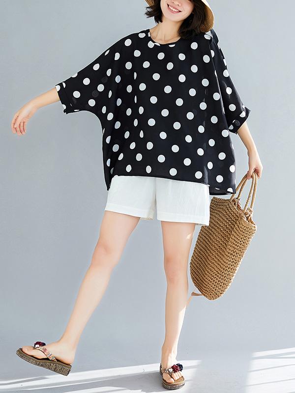 Plus Size Loose Polka-dot T-shirt