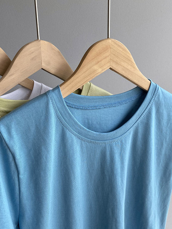 Casual Solid Color Asymmetric Round-Neck Short Sleeves T-Shirt