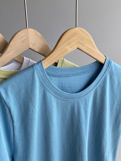 Casual Solid Color Asymmetric Round-Neck Short Sleeves T-Shirt