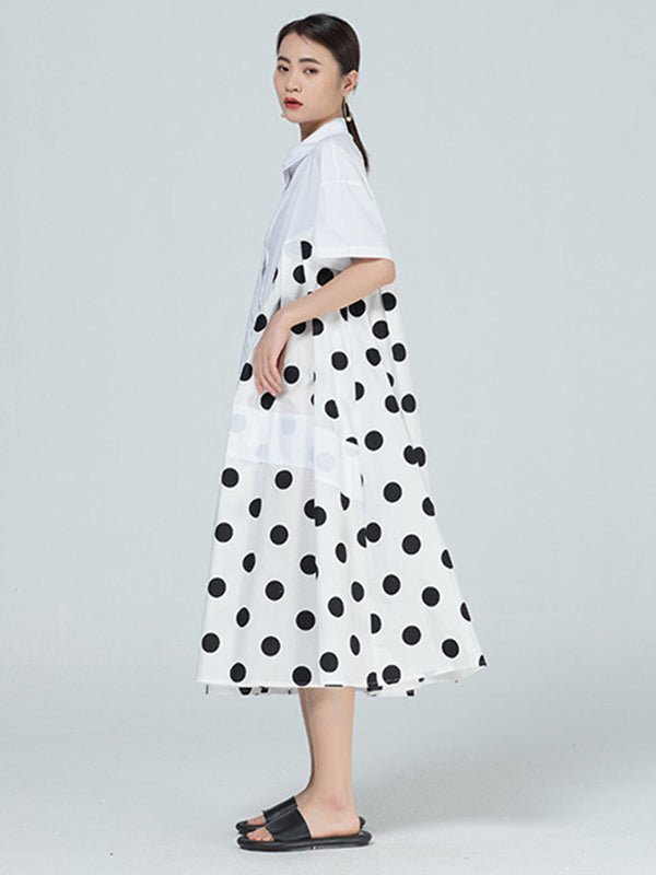 Original Polka-Dot Irregularity Split-Joint Shirt Dress
