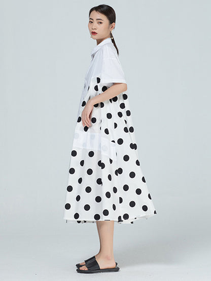 Original Polka-Dot Irregularity Split-Joint Shirt Dress