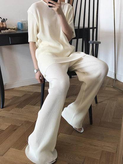 Ruffled Elastic Loose Solid T-Shirt