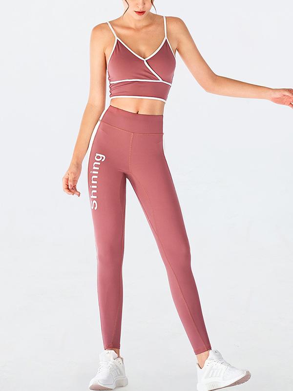 Sexy Spaghetti-Neck Contrast Color Letters Printed Yoga Suits