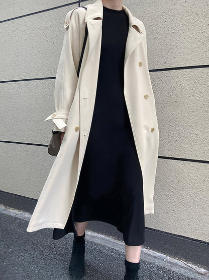 Chic Solid Color Buttoned Tied Notched Collar Long Sleeves Trench Coat