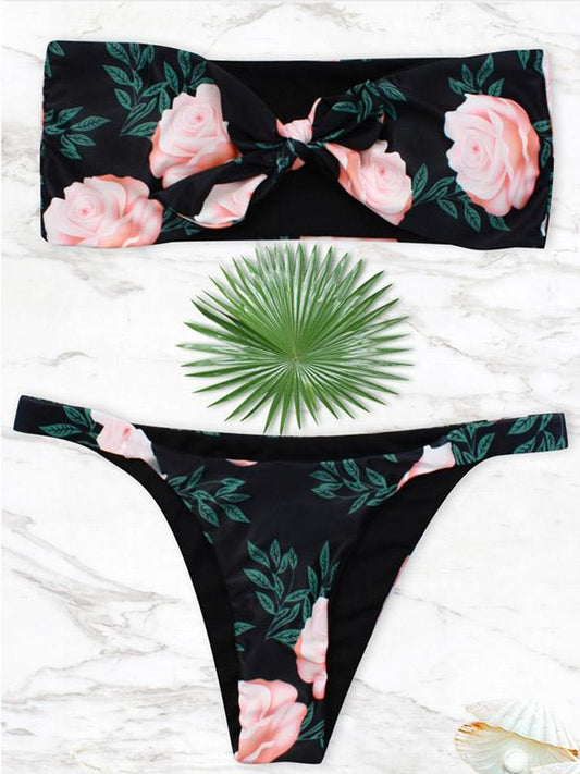 Printed Reverse To White Bandeau Top Bikinis Swimwear