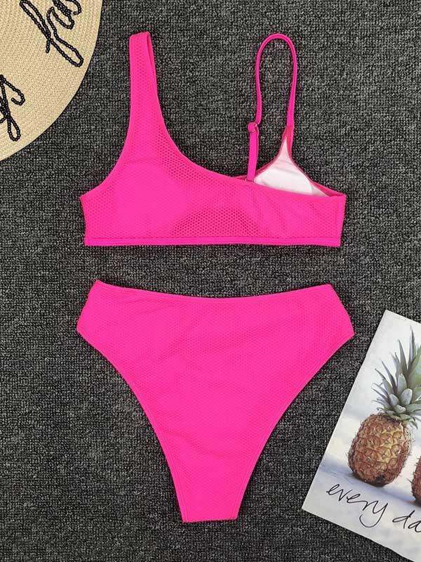 Sexy Irregular Backless Grid Split Type Bikini Swimsuit