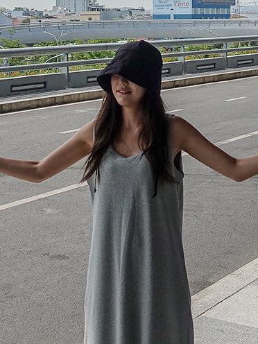 Gray Backless Sleeveless Split-side Long T-shirt Dress