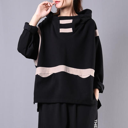 Buykud Literary Contrast Color Casual Loose Hoodie