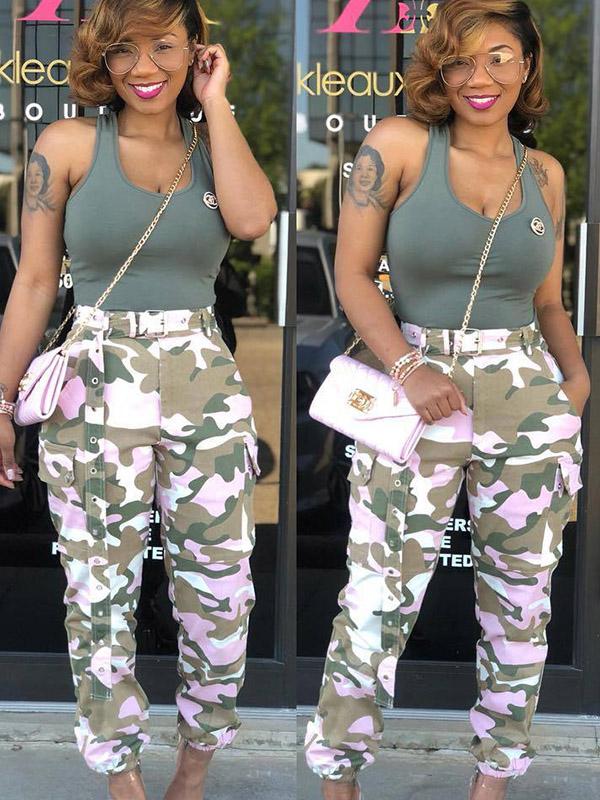 Plus Size Pink Camouflage Printed Track Pants