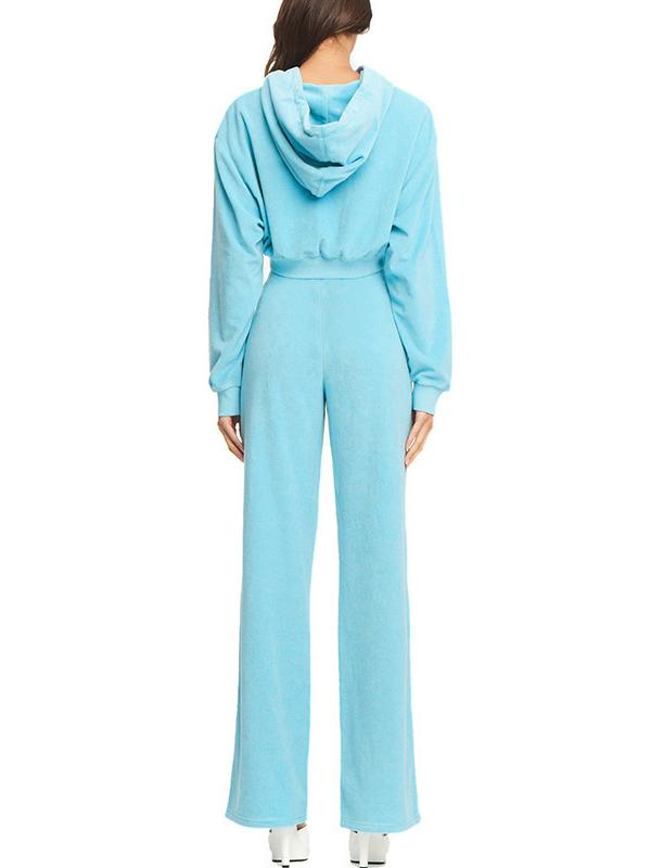 Solid Bare Midriff Hoodie&Pants Sports Suits