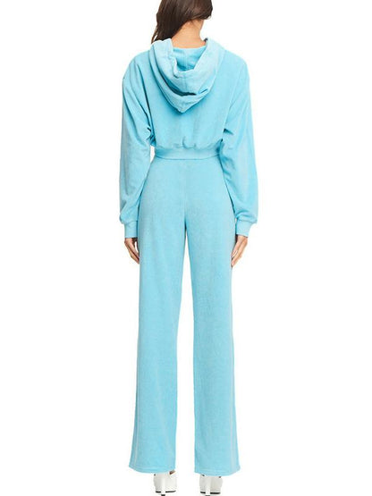 Solid Bare Midriff Hoodie&Pants Sports Suits