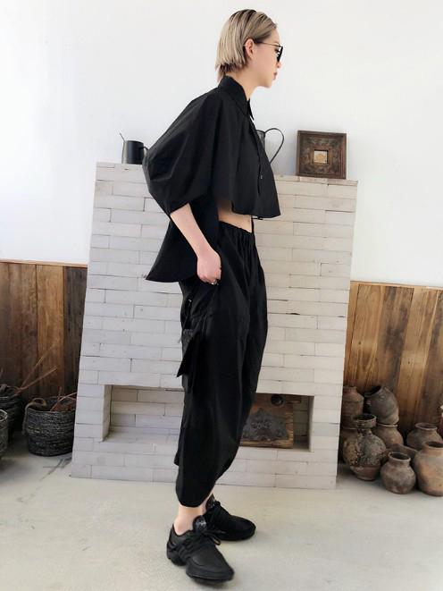 Solid Cropped Half-short Shirt