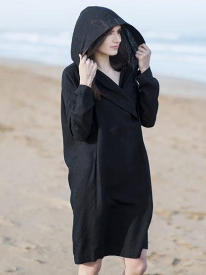 Hooded Black Simple Beach Dress