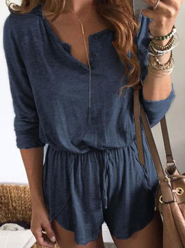Solid Long Sleeves Bandage Romper
