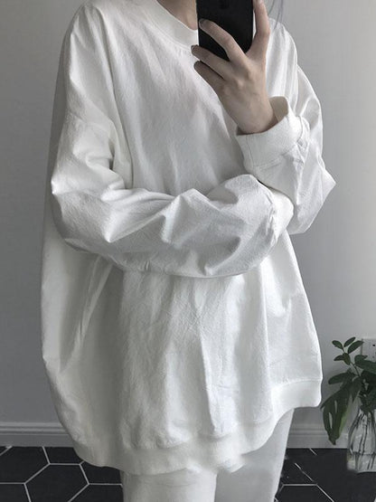 PURE COTTON WHITE ROUND-NECK BLOUSES