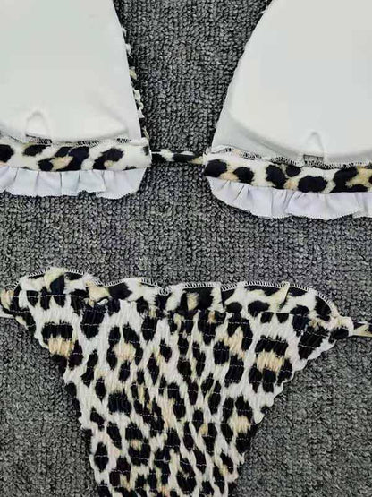 Sexy Bandage Tai Lam Ruffled Triangles Split Type Bikini Swimsuit