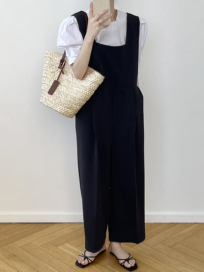 Casual Loose Solid Color Wide Leg Overalls