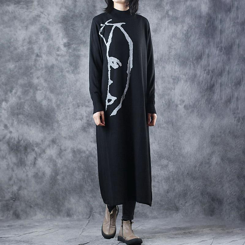Buykud Half Turtleneck Printed Elegant Sweater Dress