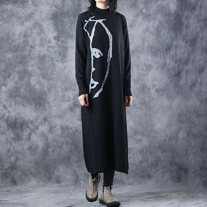 Buykud Half Turtleneck Printed Elegant Sweater Dress