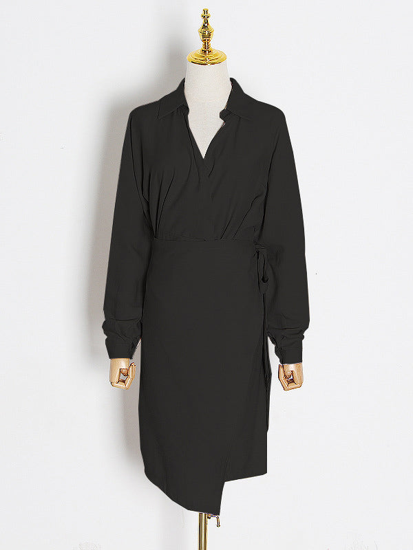 Urban Solid Color Asymmetric Batwing Sleeve Midi Dress