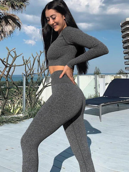 Solid Sports Tee& Fitness Leggings Suits