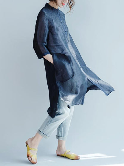 Casual Split-side Embroidered Shirt