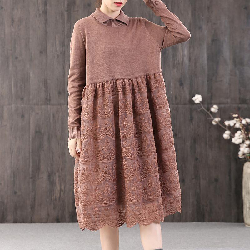 Buykud Stitching Embroidery Double Layer Hem Casual Dress