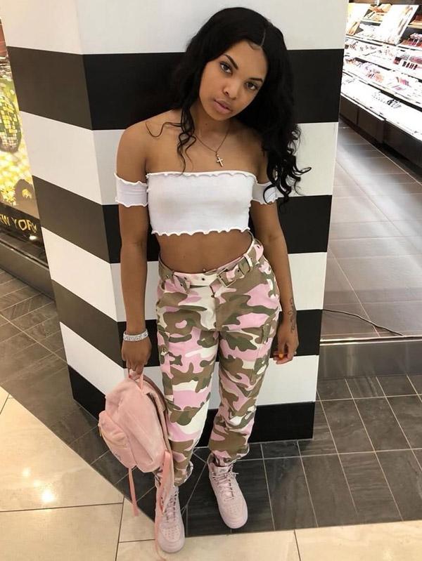 Plus Size Pink Camouflage Printed Track Pants