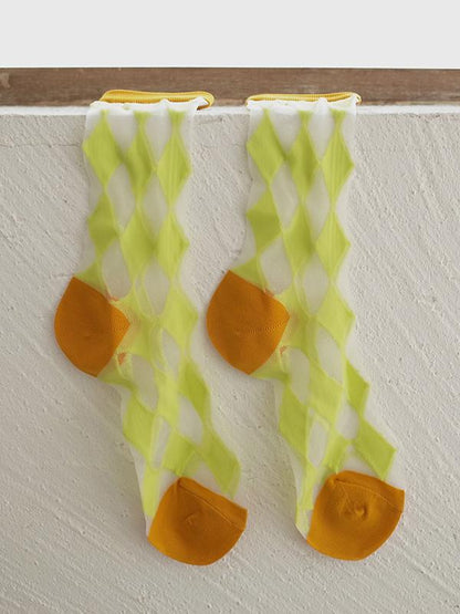 Colorful Cube Netting Split-Joint Tube Socks