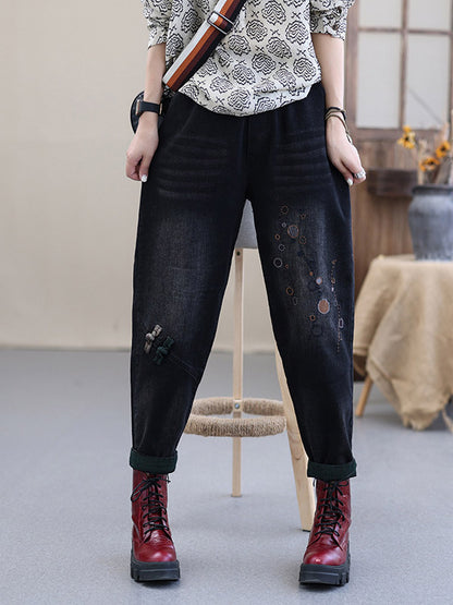 Vintage Embroidered Wide Leg Jean Pants