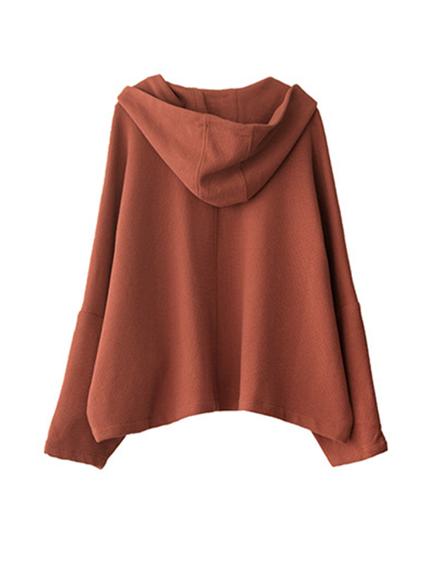 Casual Loose Solid Color Hooded Split-Joint Zipper Outerwear